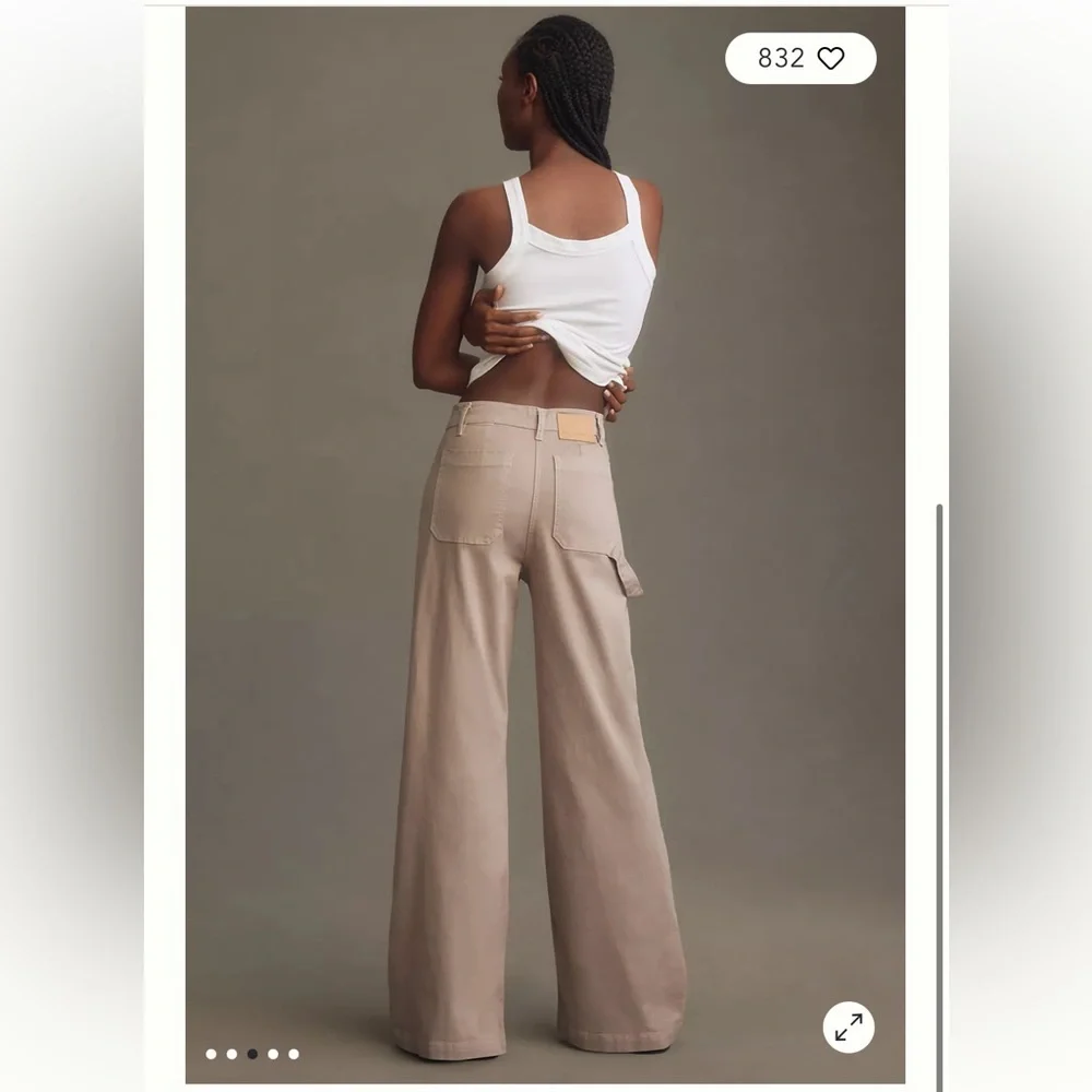 Self Contrast Anthropologie Georgia Utility Beige Wide Leg Pants - Picture 2 of 14